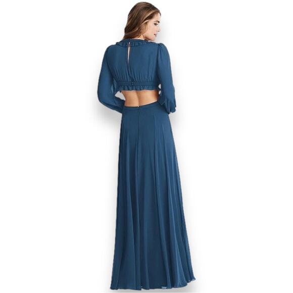 Lovely Harlow Bishop Sleeve Cutout Dress Dusk Blue 0 NWT - Picture 2 of 9